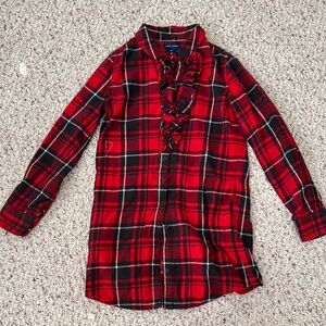 Lauren Ralph Lauren Red and Black Plaid Ruffle Shirt Tunic Top